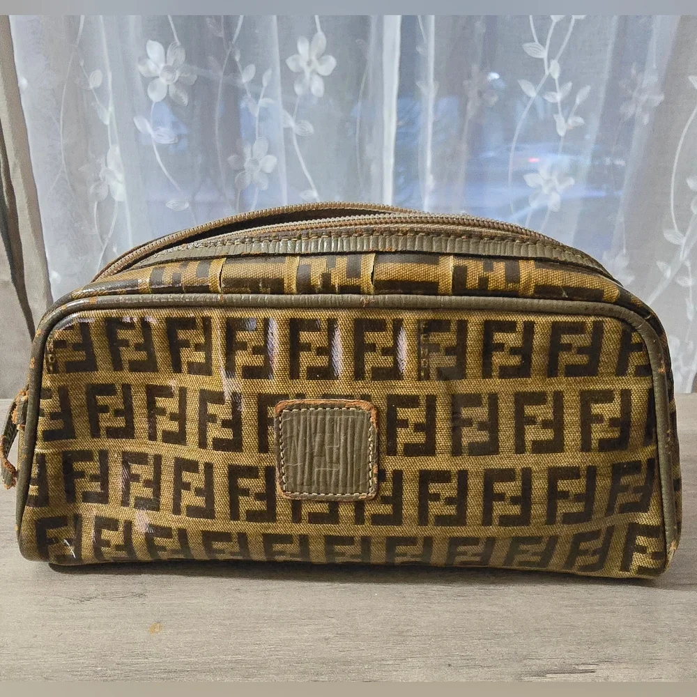 Vintage Fendi Zucca Brown and Tan Monogram Cosmetic Bag - Picture 1 of 11